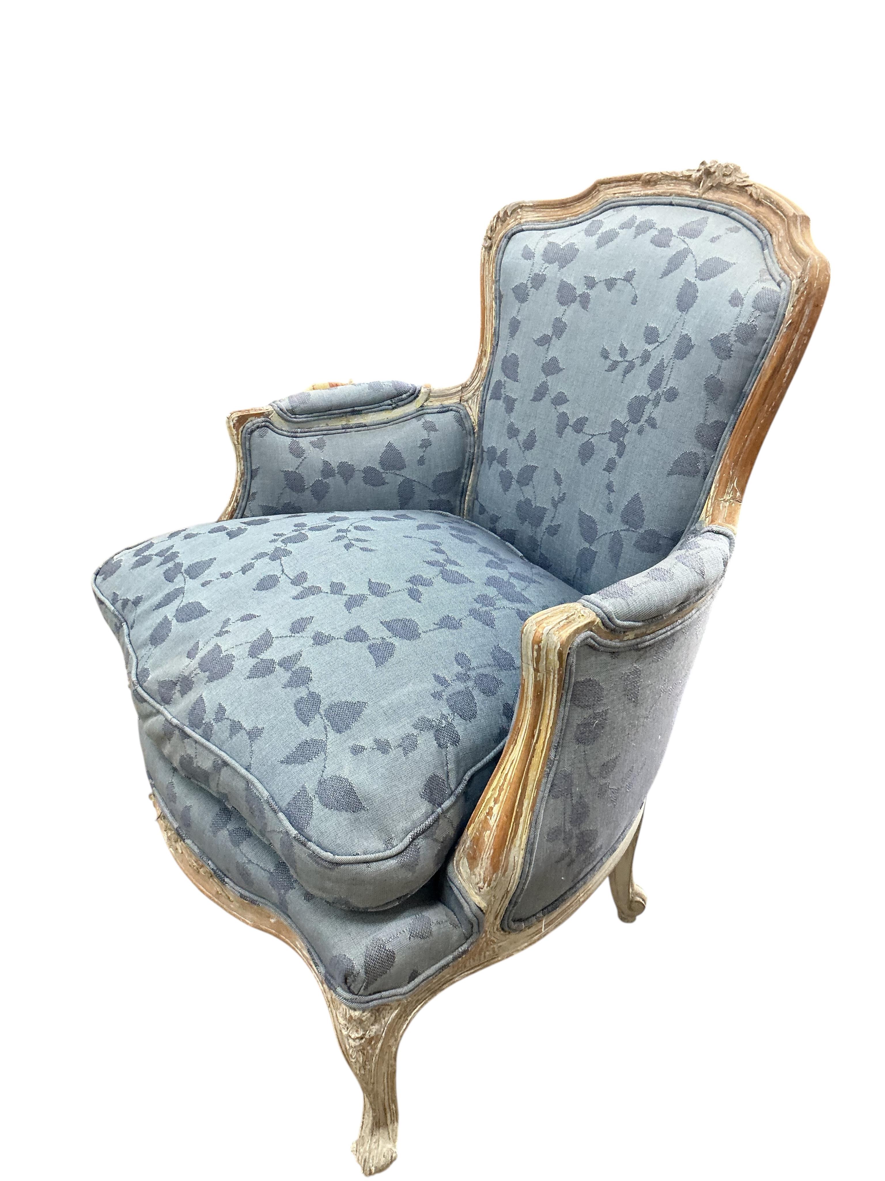 A Louis XV style fauteuil, width 69cm, depth 56cm, height 89cm, Provenance: The late Kenneth Turner (1936-2025), celebrity florist, designer and perfume retailer, he received the Royal Warrant from the Prince of Wales in